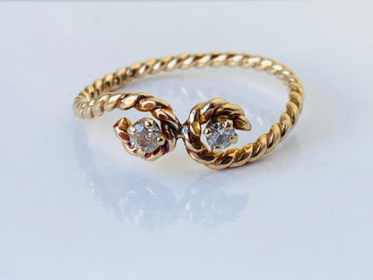 Vintage 9ct Gold Diamond Rope Ring