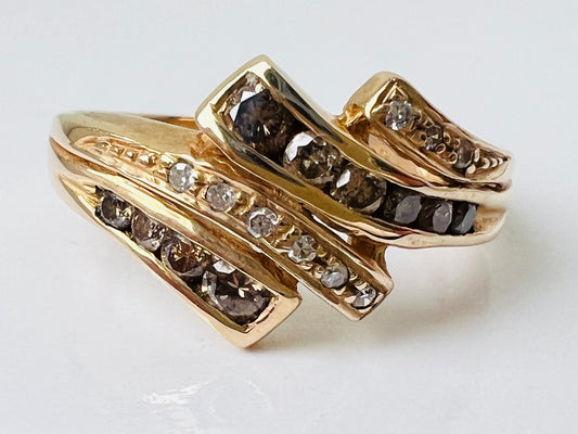 9ct Gold Champagne & White Diamond Ring