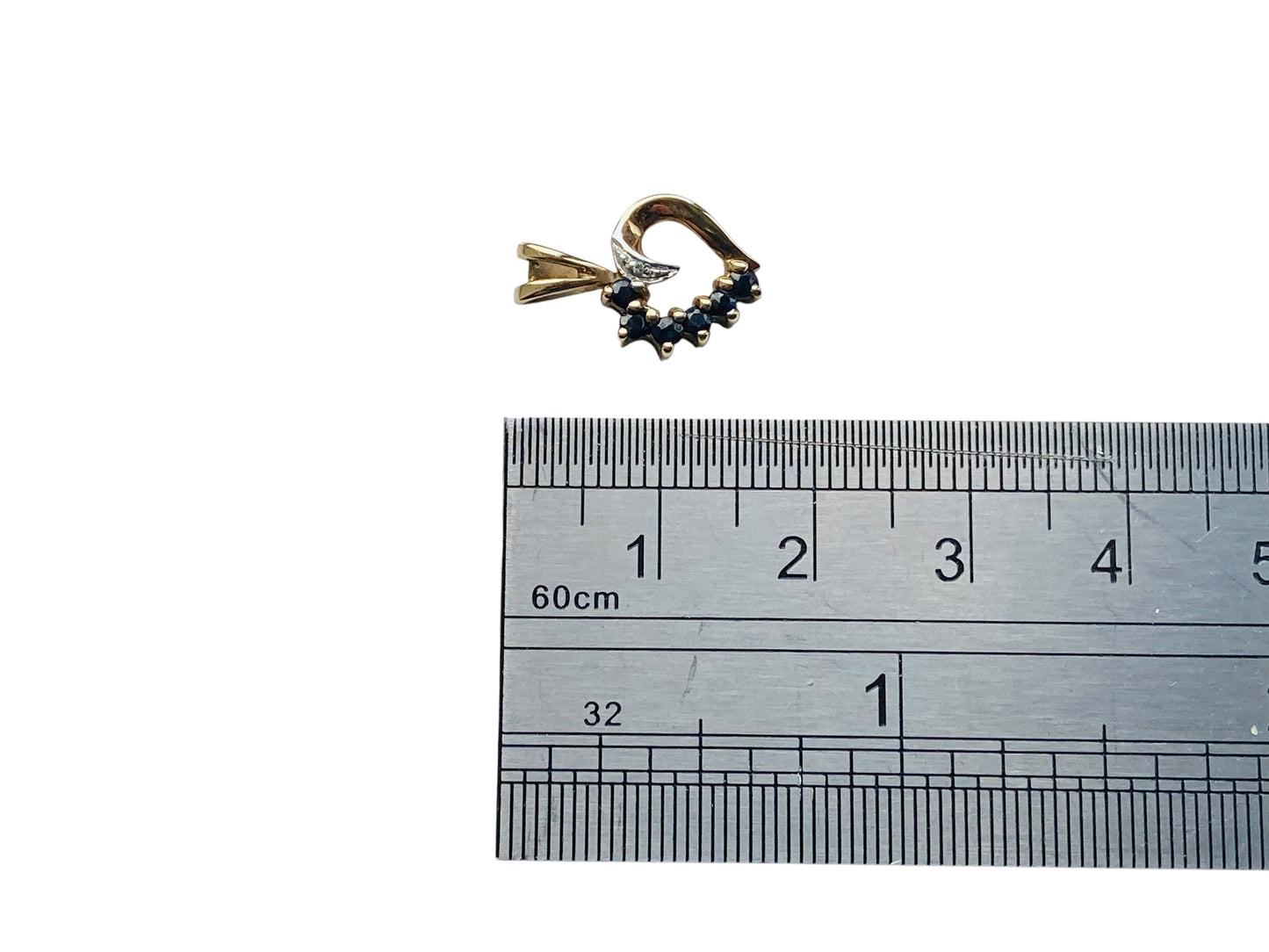 9ct Gold Sapphire & Diamond Heart Pendant