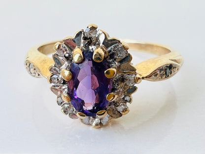 9ct Gold Amethyst & Diamond Ring