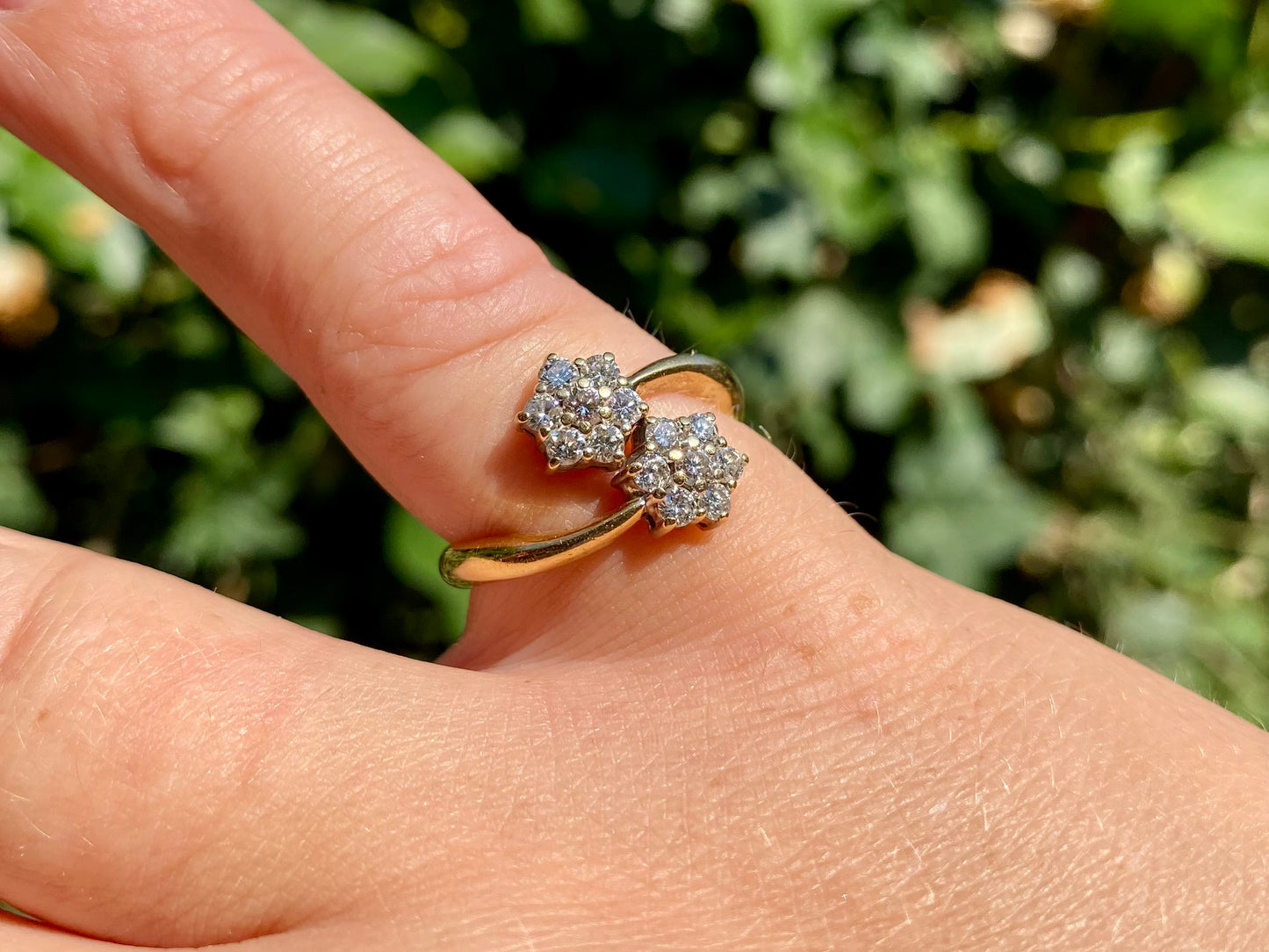 18ct Gold 0.65ct Diamond Double Daisy Bypass Ring