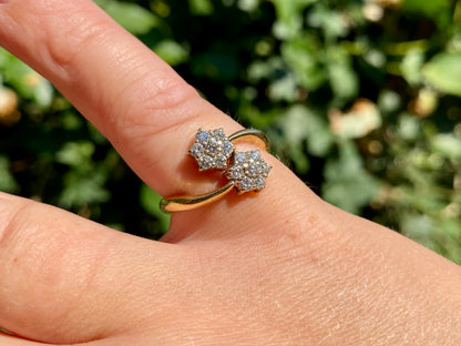 18ct Gold 0.65ct Diamond Double Daisy Bypass Ring