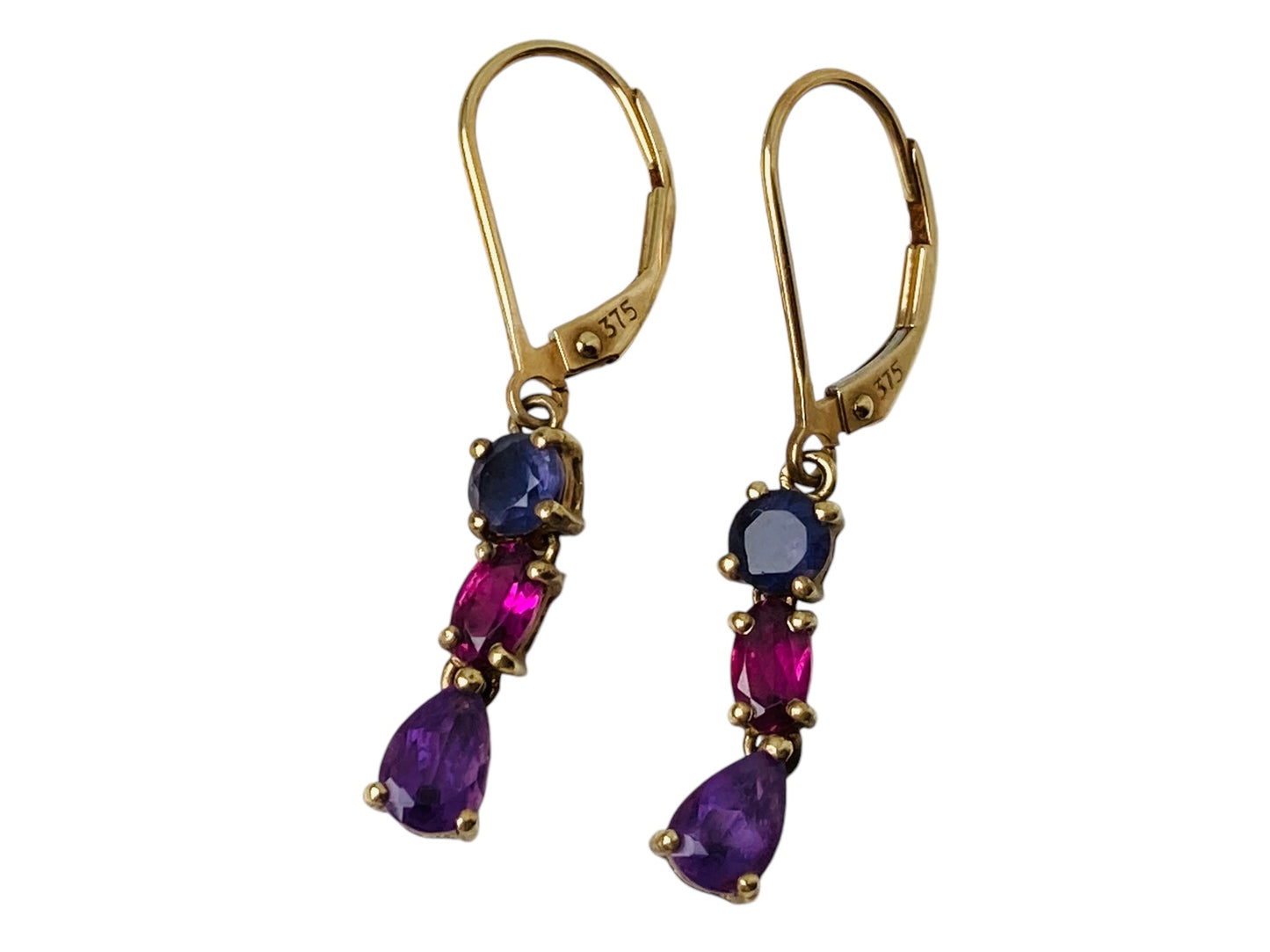 9ct Gold Amethyst, Garnet & Iolite Earrings