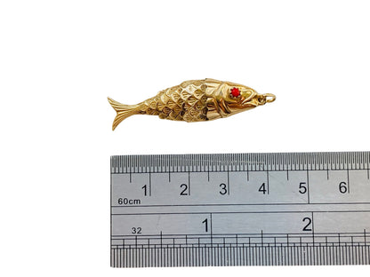Vintage 9ct Gold Articulated Fish Pendant Or Charm