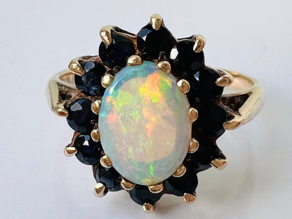 Vintage 9ct Gold Opal & Sapphire Ring