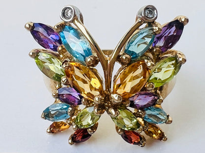 9ct Gold Multi-Gemstone Butterfly Ring