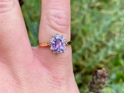 9ct Gold Amethyst & Diamond Ring