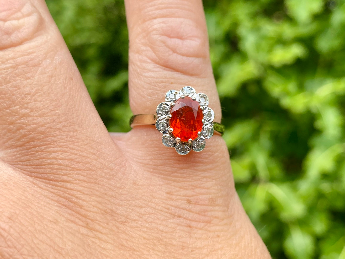 Vintage 9ct Gold Fire Opal & Diamond Ring