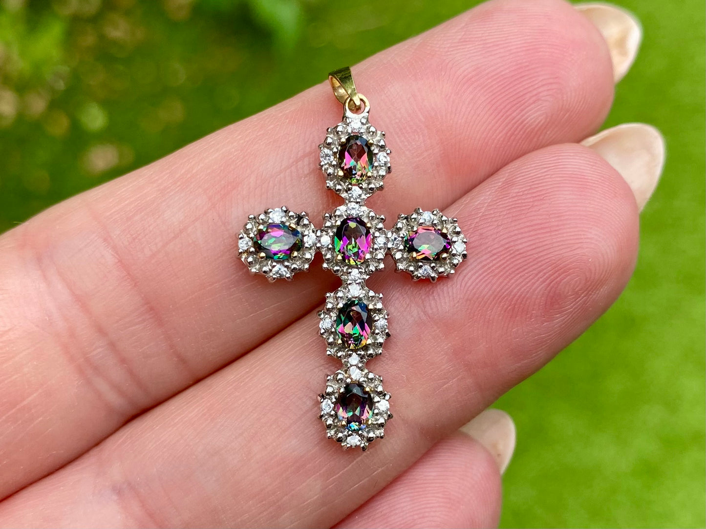 9ct Gold Mystic Topaz & Zircon Cross Pendant