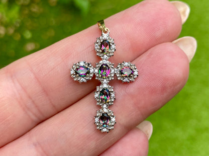 9ct Gold Mystic Topaz & Zircon Cross Pendant