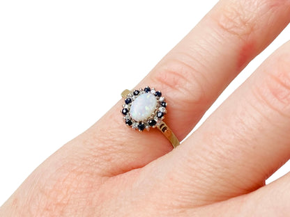 9ct Gold Opal, Sapphire & Diamond Ring