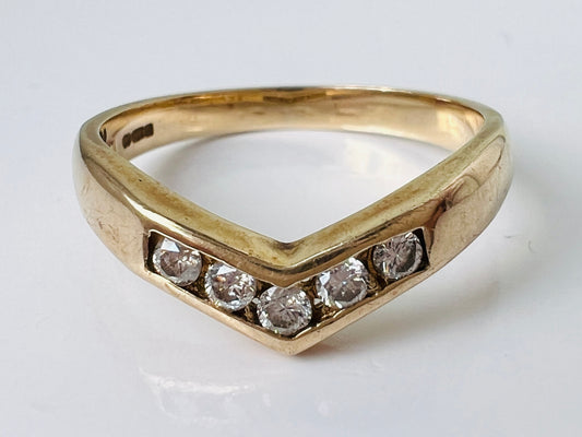 Vintage 9ct Gold Diamond Wishbone Ring
