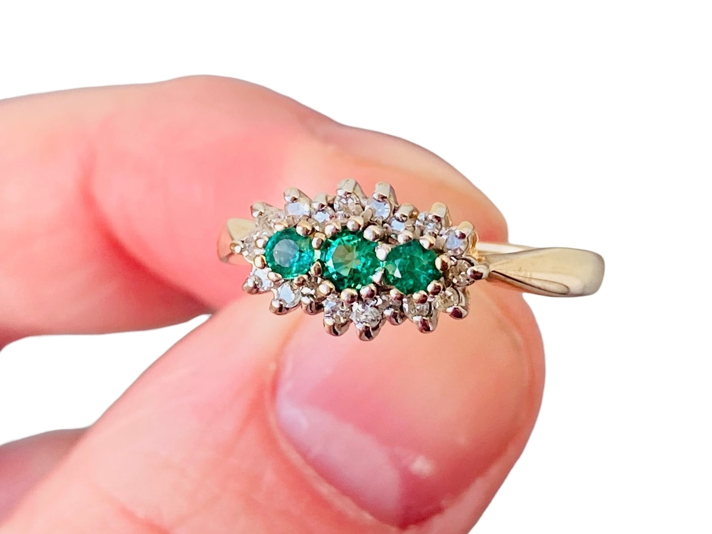 9ct Gold Synthetic Emerald & Diamond Ring