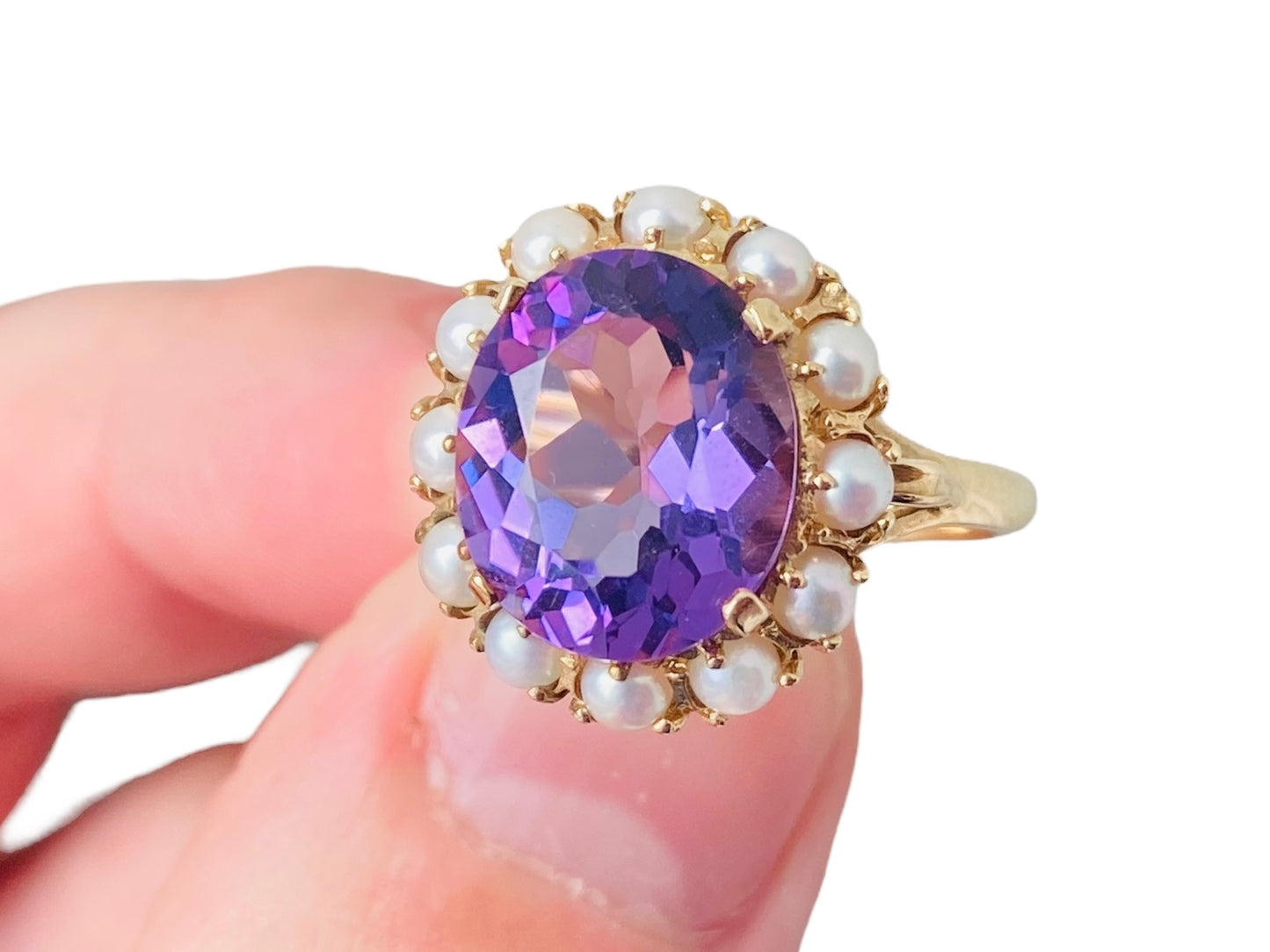 Vintage 9ct Gold Amethyst & Pearl Ring