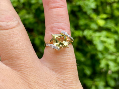 9ct Gold Lemon Quartz & Diamond Ring