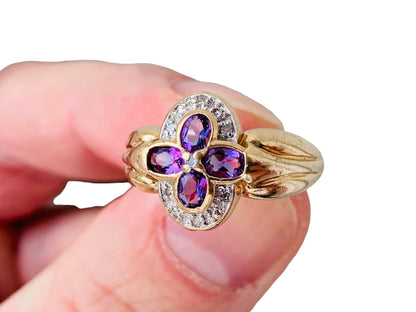 Vintage 9ct Gold Amethyst & Diamond Ring