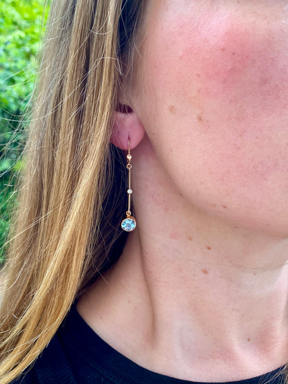 14ct Gold Aqumarine Diamond Earrings