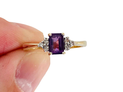 9ct Gold Amethyst & Diamond Ring