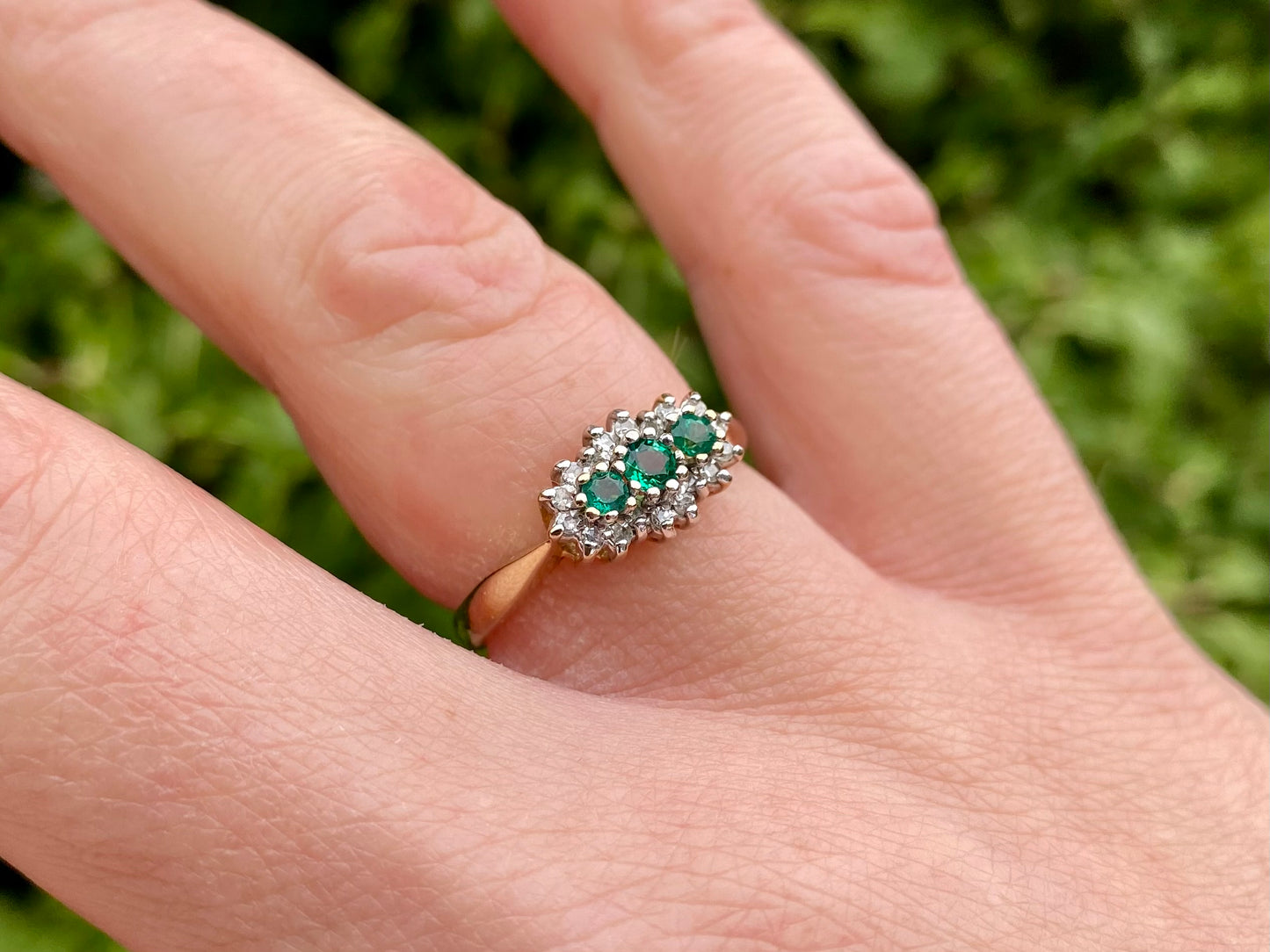 9ct Gold Synthetic Emerald & Diamond Ring