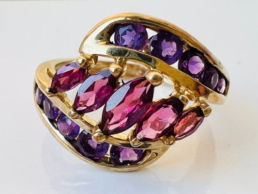 9ct Gold Amethyst & Rhodolite Garnet Ring