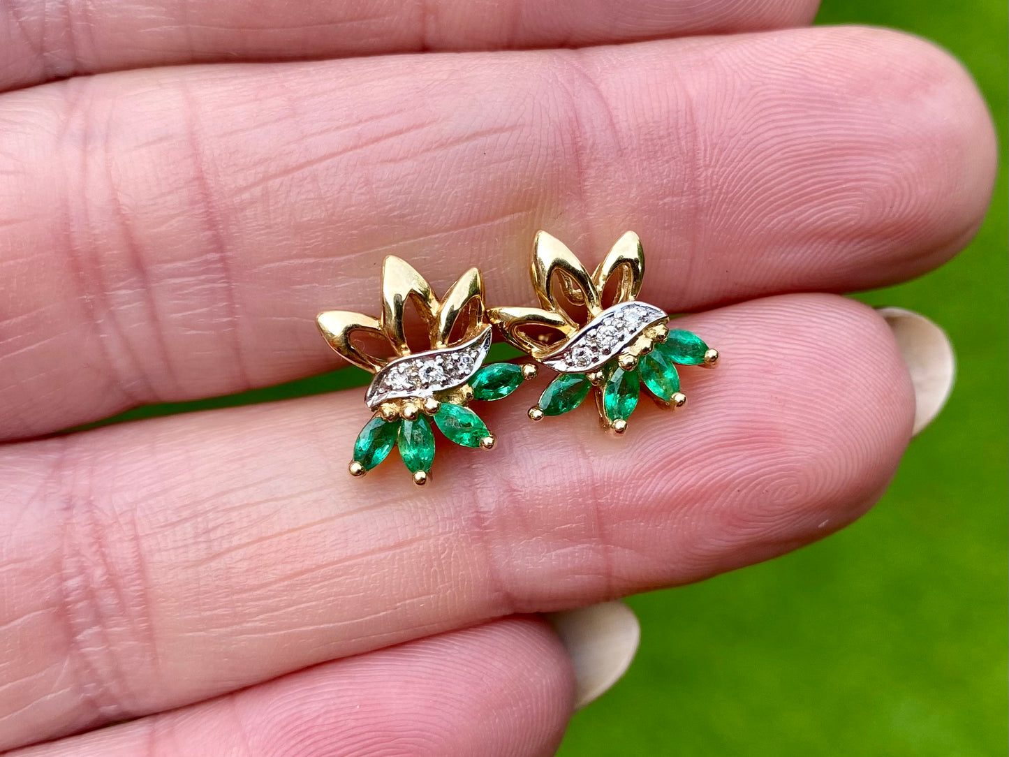 14ct Gold Emerald & Diamond Earrings
