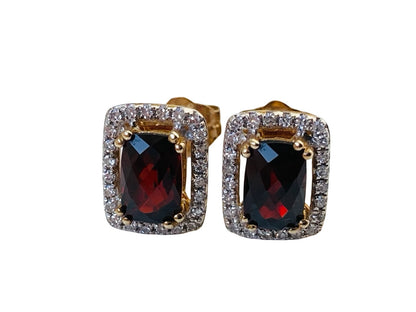 9ct Gold Garnet & Diamond Earrings