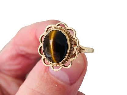 Vintage 9ct Gold Tigers Eye Ring