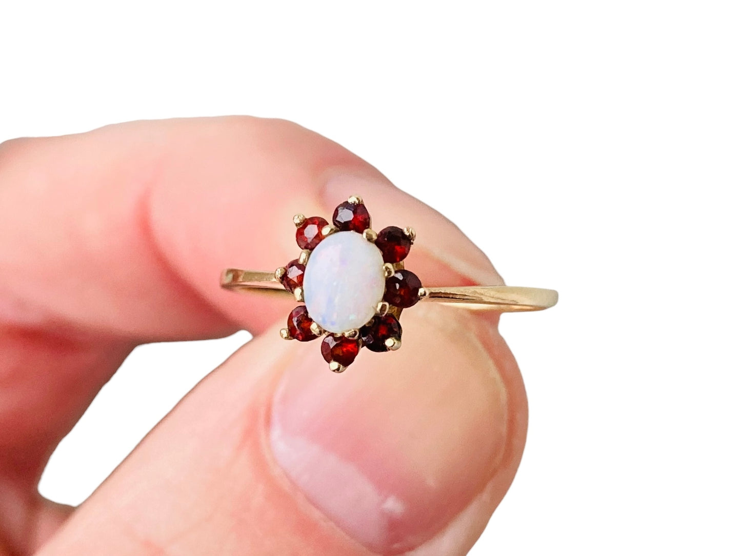 Vintage 9ct Gold Opal & Garnet Ring