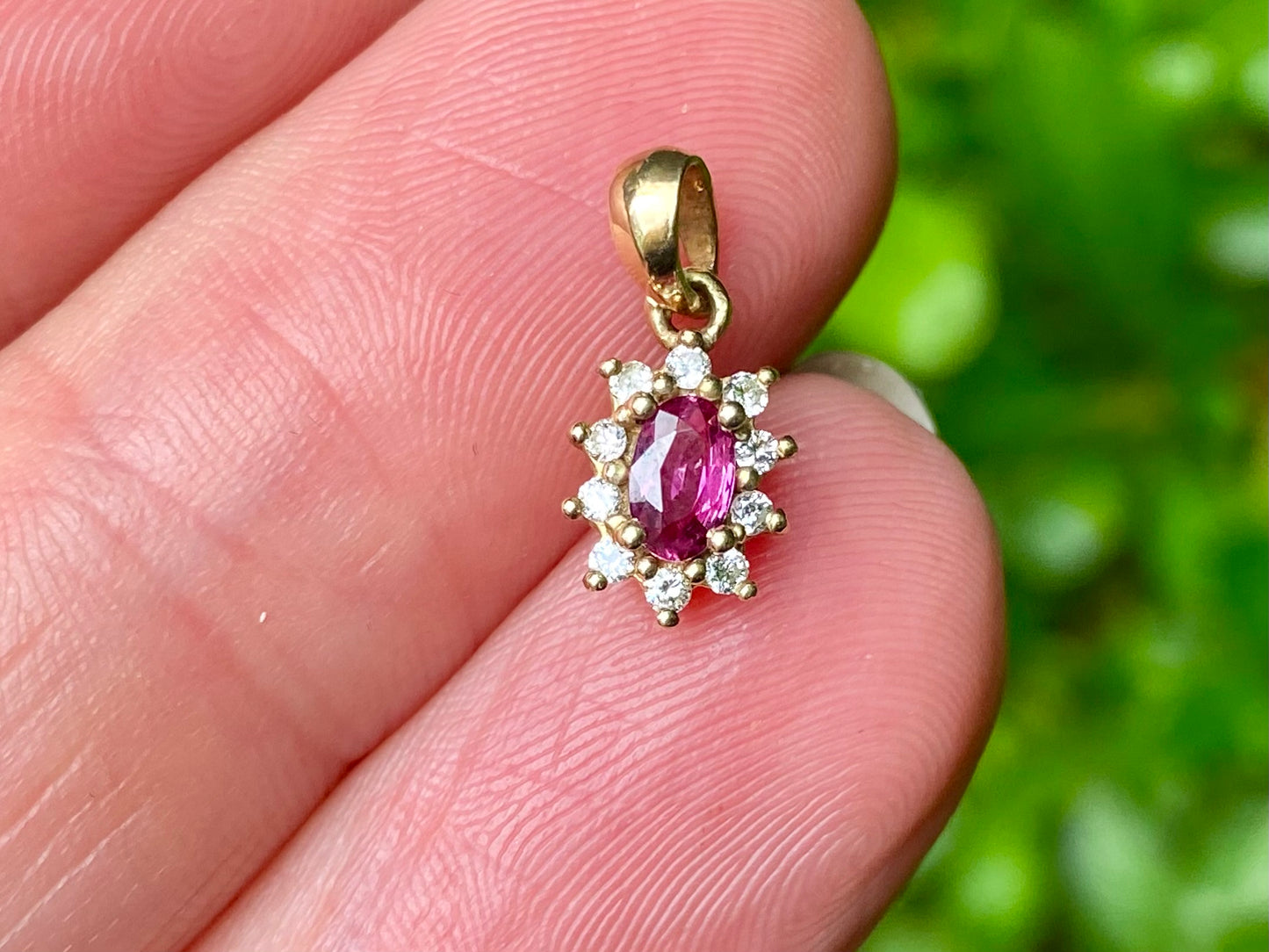 Vintage 9ct Gold Ruby & Diamond Pendant