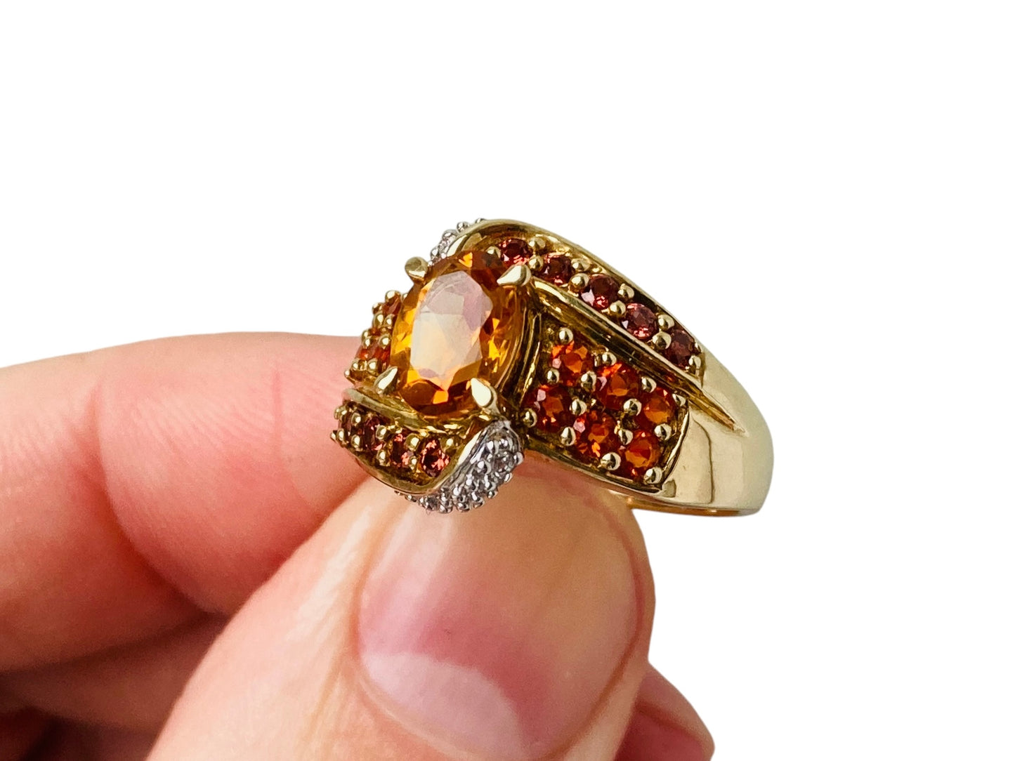 9ct Gold Citrine & Diamond Ring