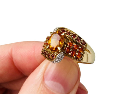 9ct Gold Citrine & Diamond Ring