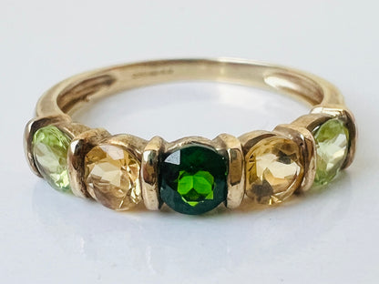 9ct Gold Peridot, Citrine & Diopside Ring