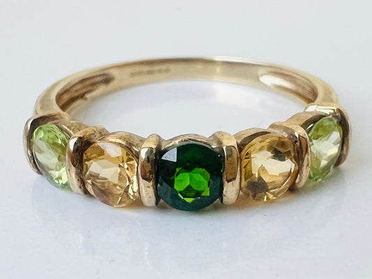 9ct Gold Peridot, Citrine & Diopside Ring