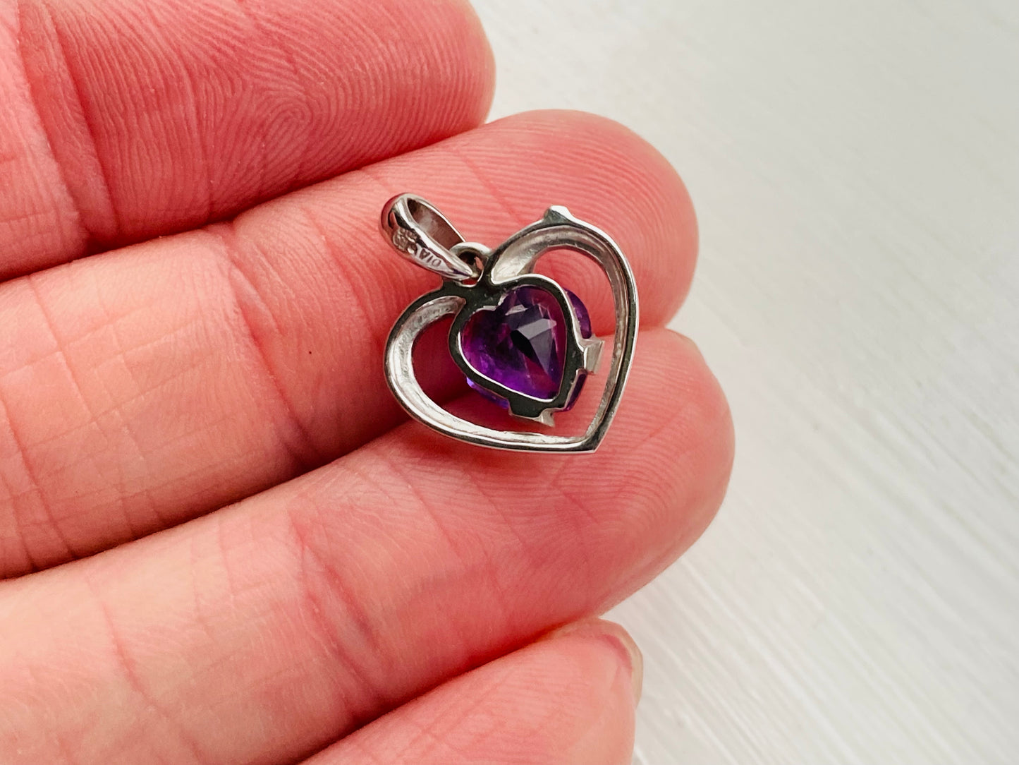 9ct Gold Amethyst & Diamond Heart Pendant