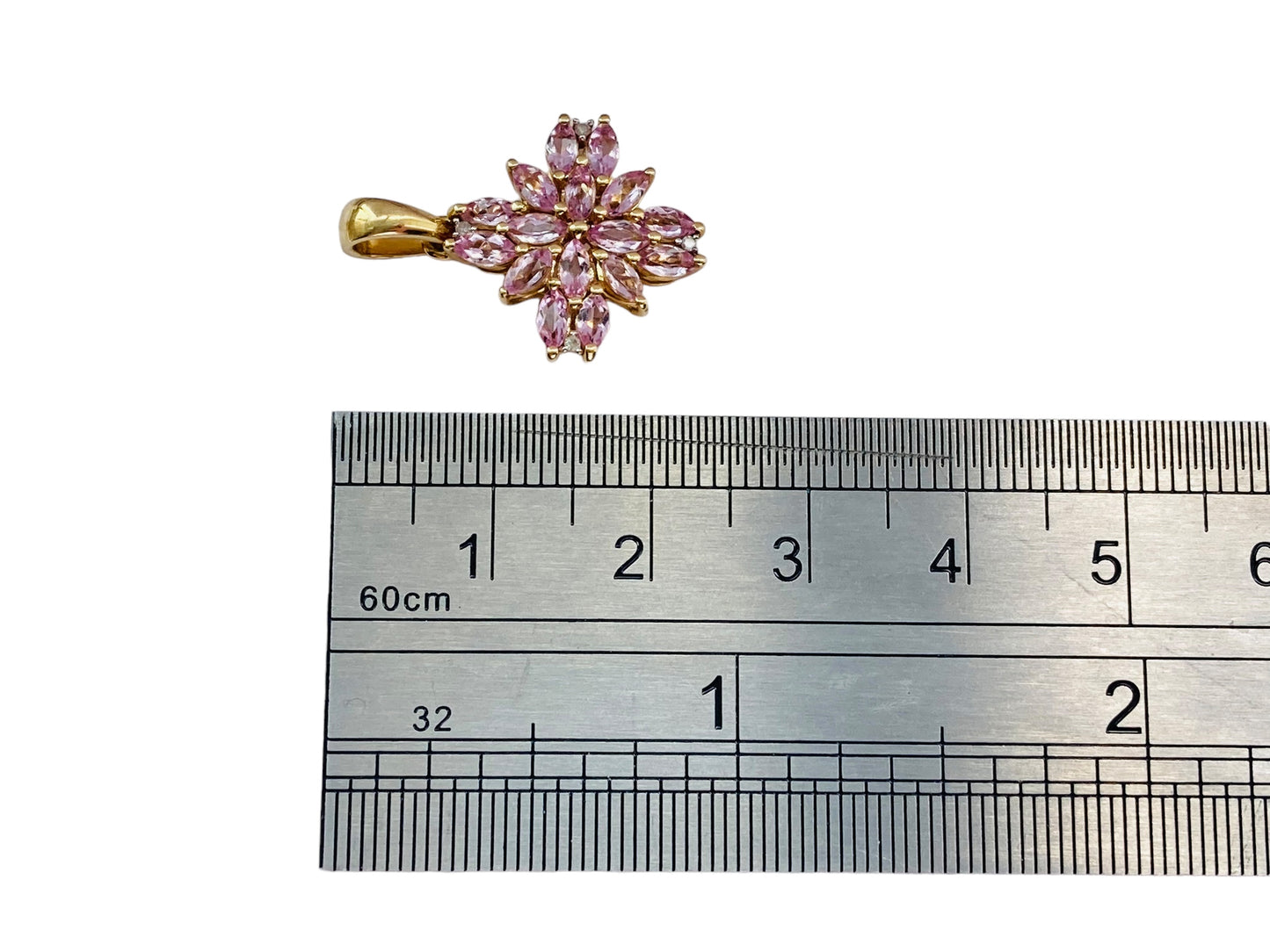 9ct Gold Pink Topaz & Diamond Pendant