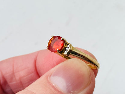 9ct Gold Fire Opal & Diamond Ring