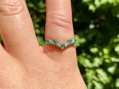 9ct Gold Emerald & Diamond Wishbone Ring