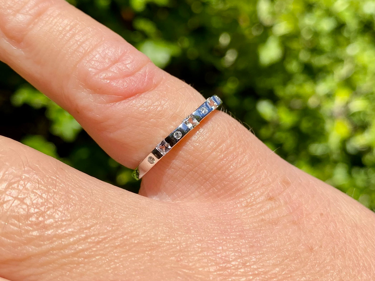 9ct Gold White Sapphire & Diamond Stacking Ring