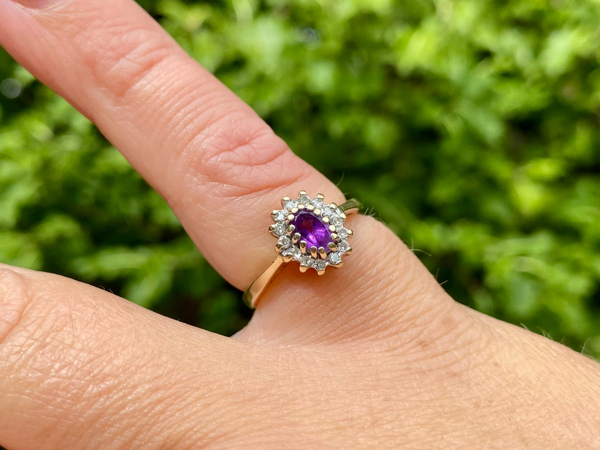 9ct Gold Amethyst & Diamond Ring