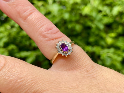 9ct Gold Amethyst & Diamond Ring