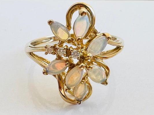9ct Gold Opal & Diamond Ring