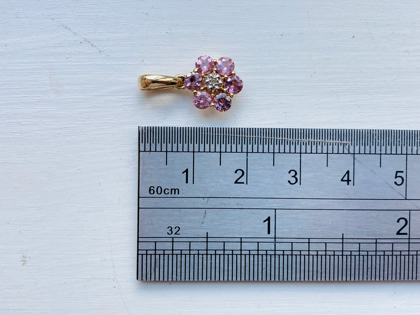 9ct Gold Pink Tourmaline & Diamond Pendant