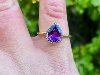 9ct Gold Amethyst & Diamond Ring