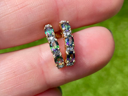 9ct Gold Mystic Topaz & Diamond Earrings
