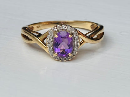 9ct Gold Amethyst & Diamond Ring