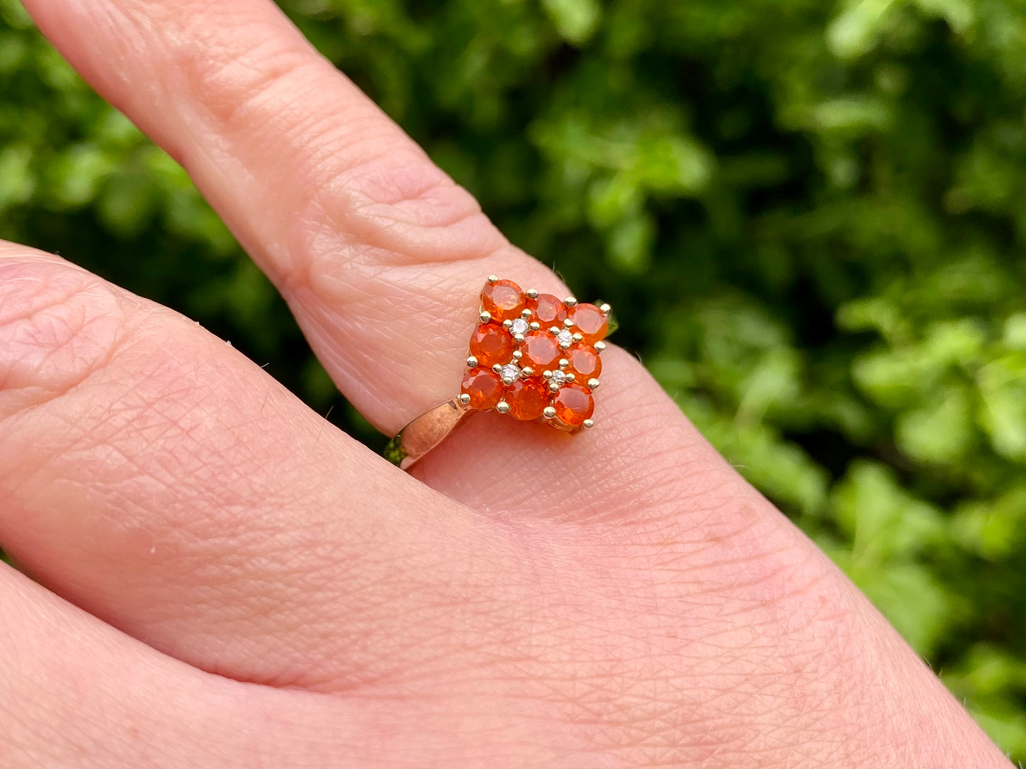 9ct Gold Fire Opal & Diamond Ring