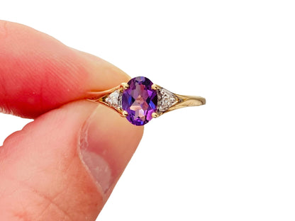 9ct Gold Amethyst & Diamond Ring