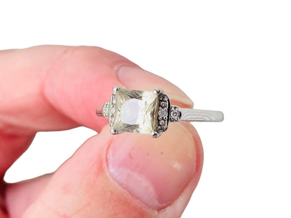 9ct Gold Green Amethyst & Diamond Ring