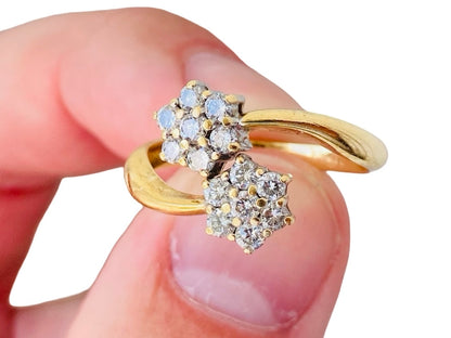 18ct Gold 0.65ct Diamond Double Daisy Bypass Ring