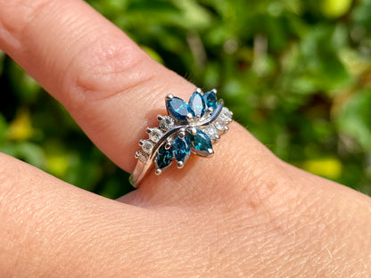 14ct Gold Blue & White Diamond Ring